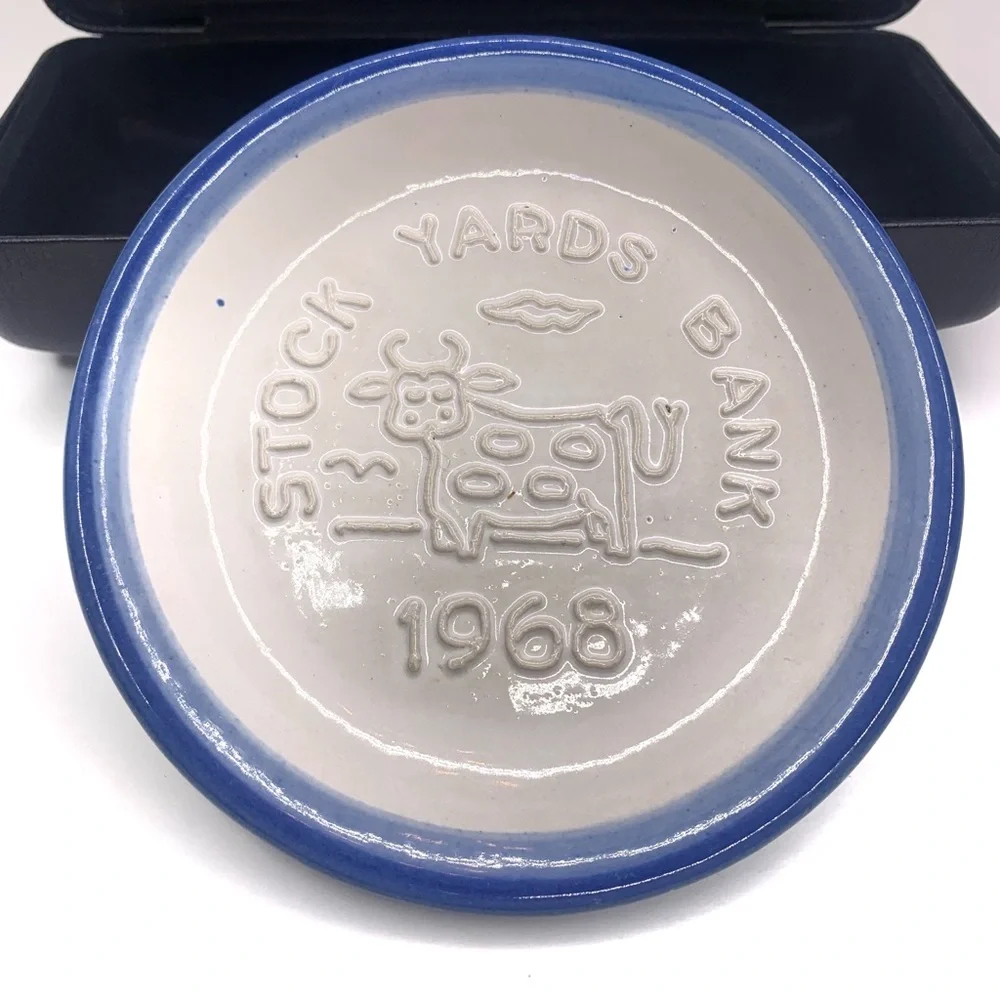 M. A. Hadley Pottery Stock Yards Bank 1968 Cow Trinket Dish